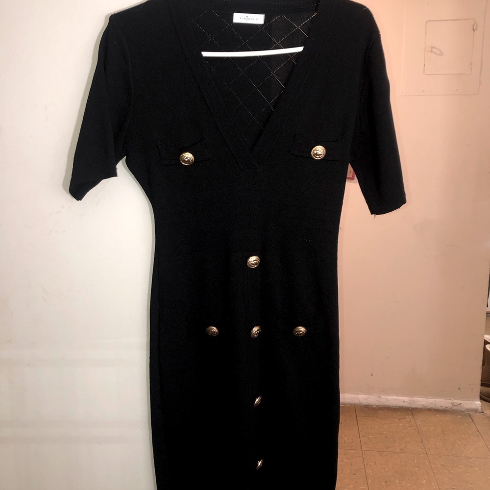 Loveappella Black Dress with Gold Buttons